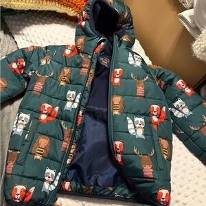 Green Puffer Jacket with Animal Print the children’s place kids boys